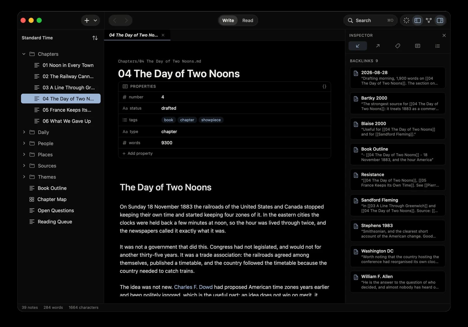 The same note in True Black: a black page with pale text and a pale blue accent